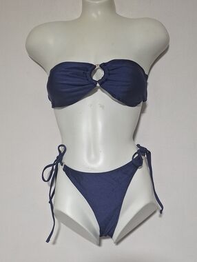 Navy Ring-Accent Bandeau Bikini Volafa Medium